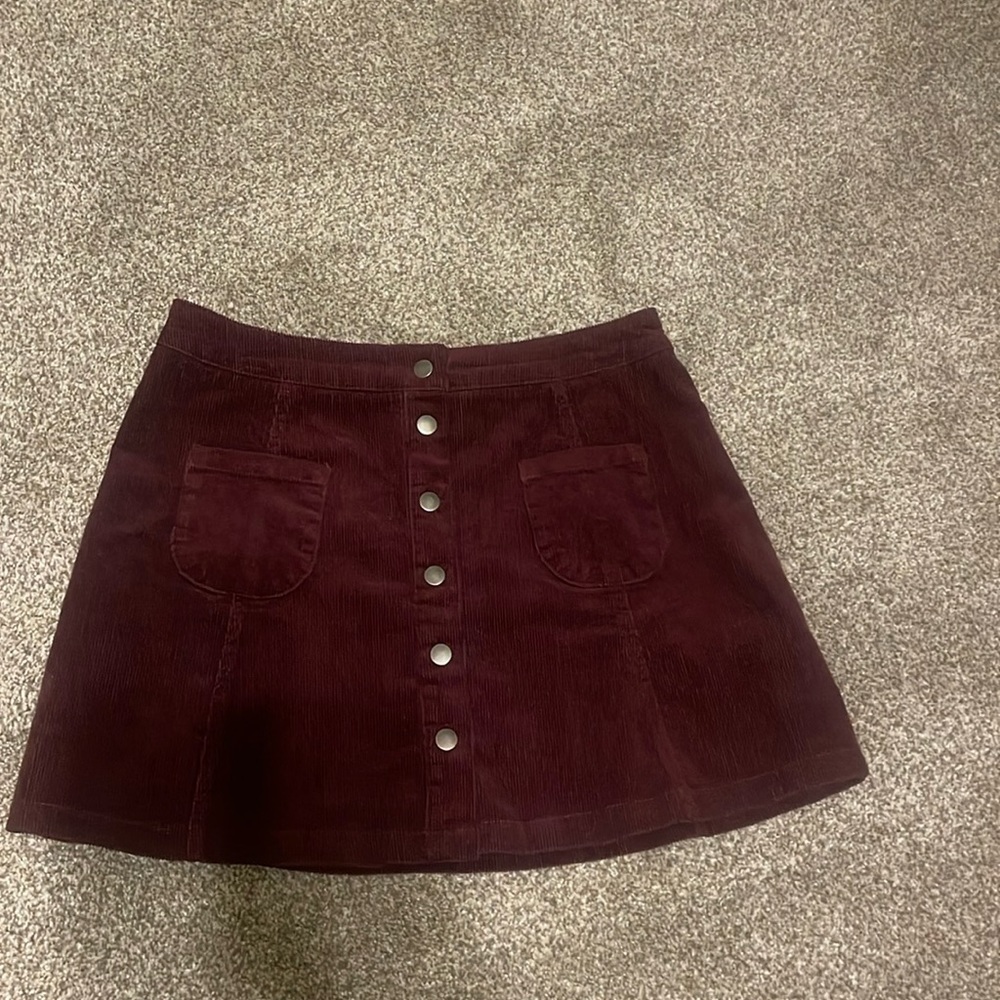 Corduroy Maroon Functional Button Down Skirt With Pockets